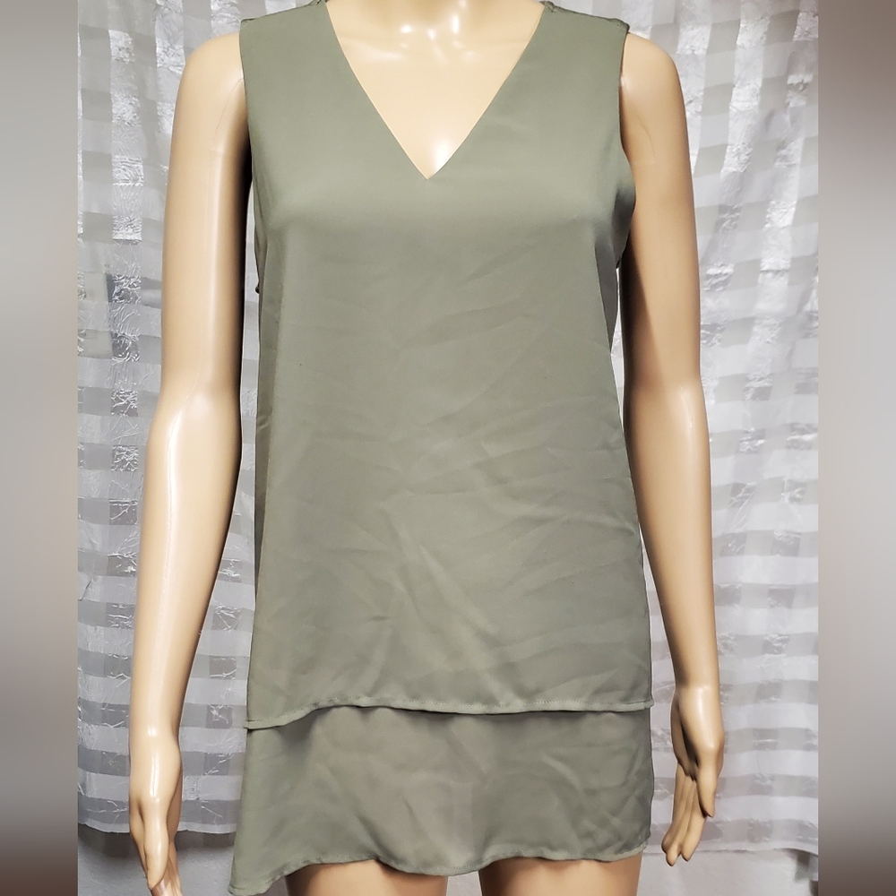 Michael Kors Olive Green Tiered  Sleeveless Top.  Size M